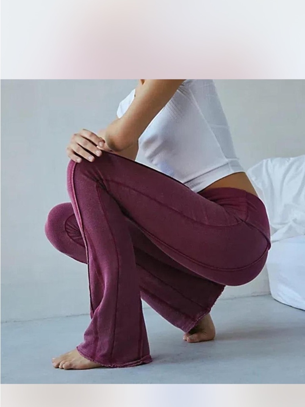 Fold over straight leg yoga pants - Burgundy